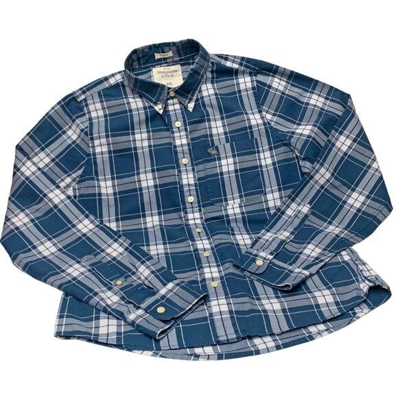 Abercrombie Fitch Blue Plaid Button Down Long Sleeve Muscle Shirt - Picture 2 of 11